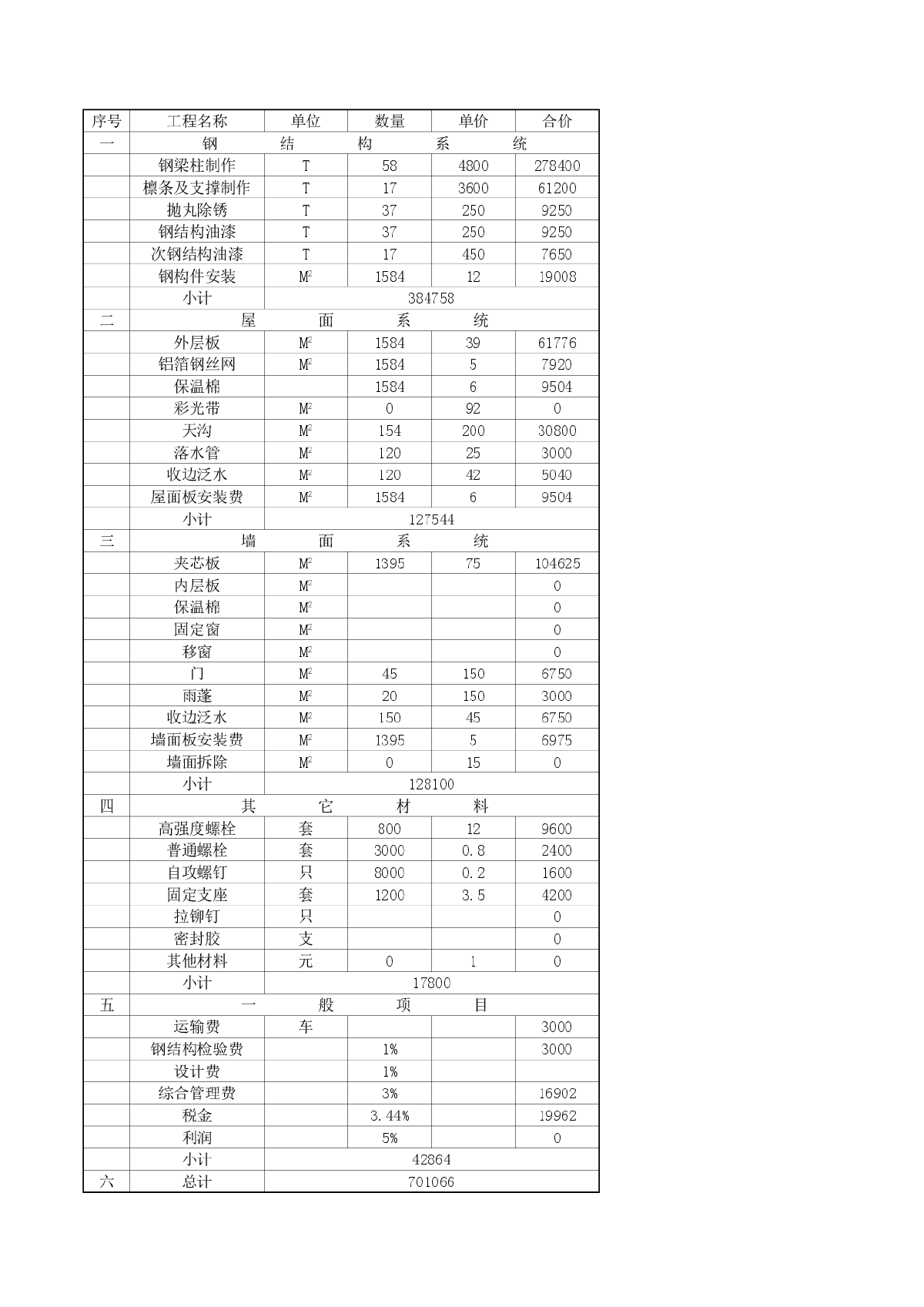 钢结构报价及各类计算表格-图一