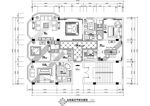 总统套房装修全套cad施工图平面图-图一