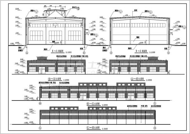 某详细生产车间设计施工图纸（共5张）-图一