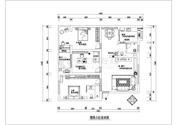 某三室房层室内简欧式装修设计cad施工图-图二