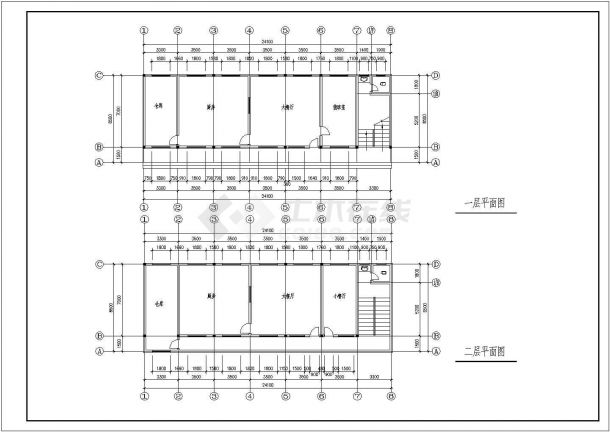 某地小型二层食堂建筑平面cad设计图-图一