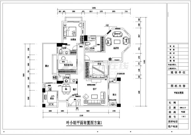 经典四室住宅户型室内装修cad平面施工图-图二