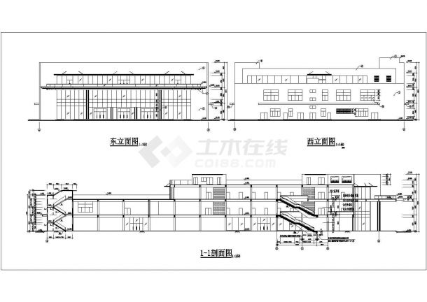 某地三层商贸城中心建筑cad施工设计图-图一