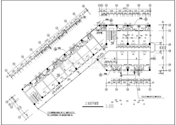 某地区全套四层宿舍楼建筑施工CAD设计图纸-图一