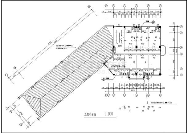 某地区全套四层宿舍楼建筑施工CAD设计图纸-图二