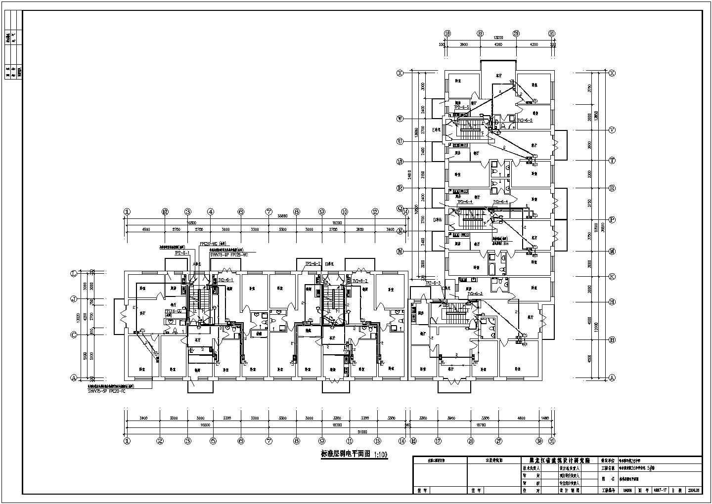 公寓住宅楼楼层电气设计施工CAD图
