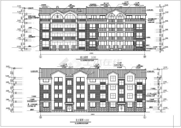 某地区全套四层住宅楼建筑施工CAD设计图纸-图二