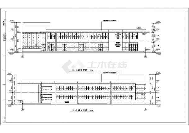 二层服务楼建筑设计施工方案CAD图-图一