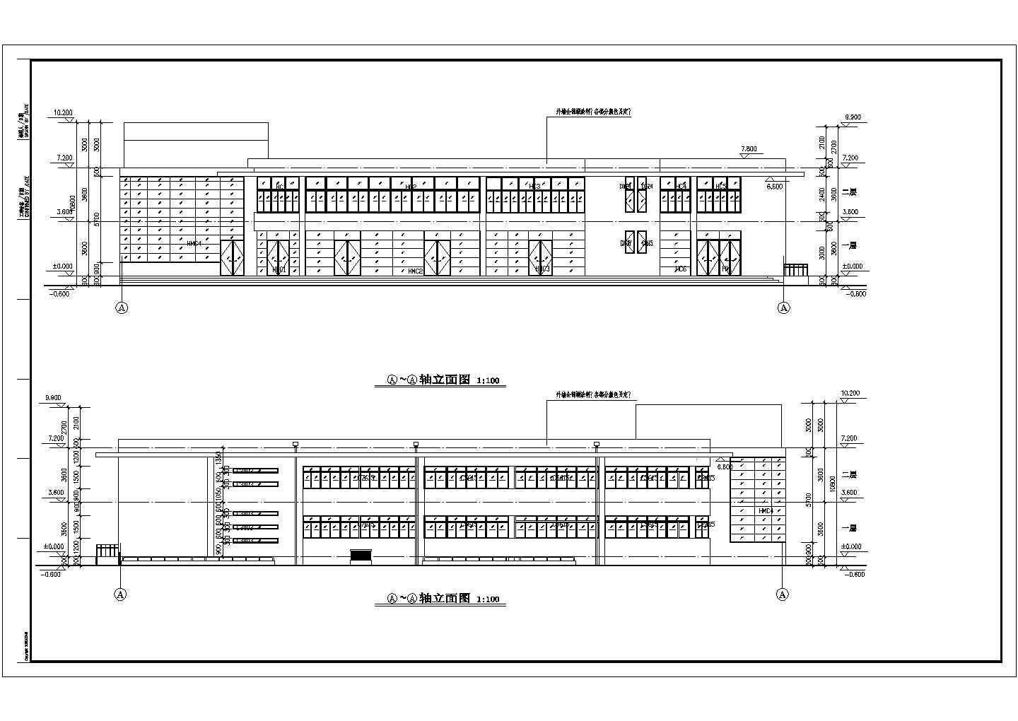 二层服务楼建筑设计施工方案CAD图
