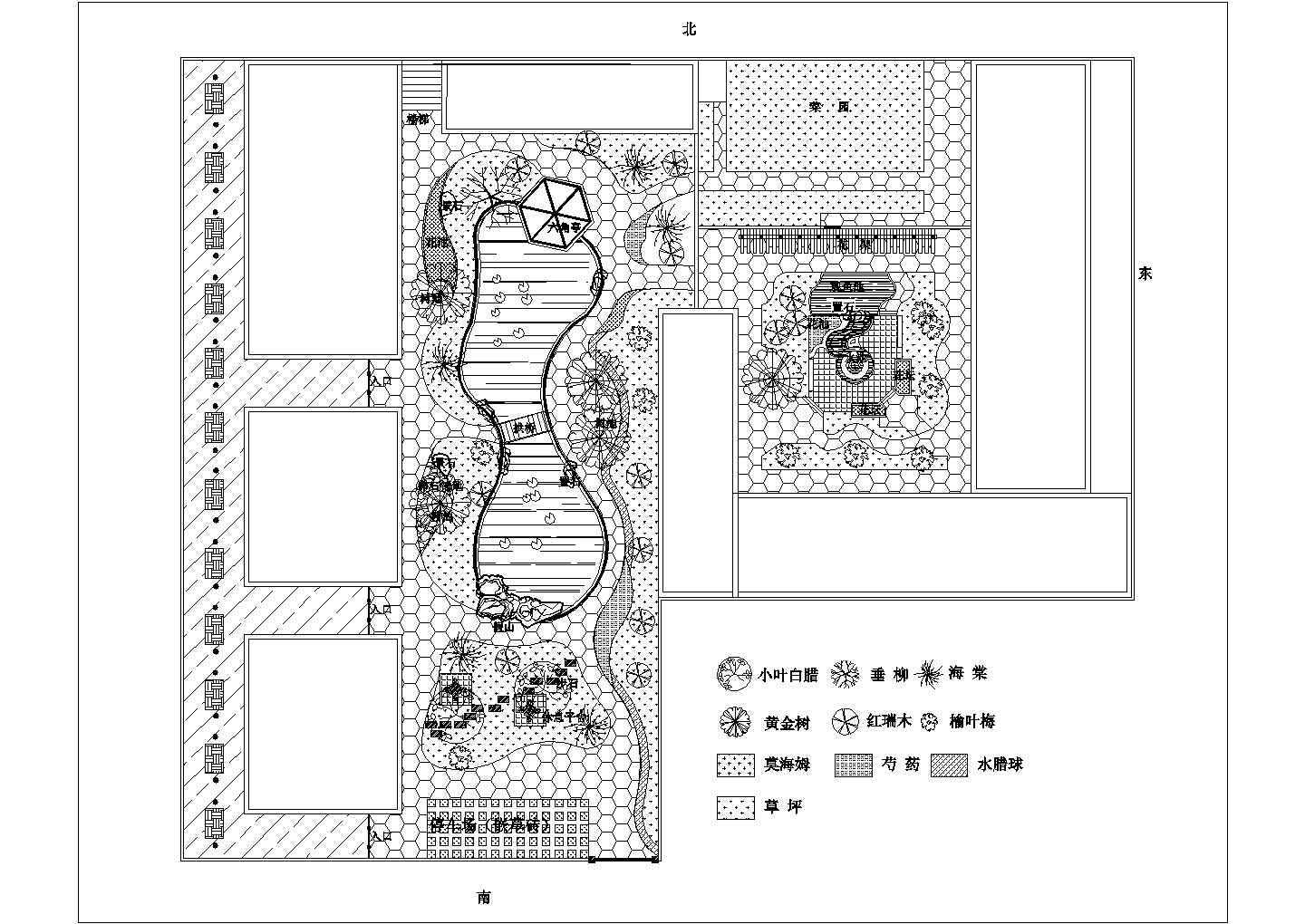 农村私家小庭院景观绿化cad施工图