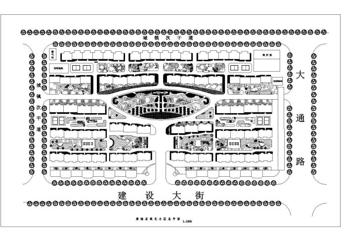 规整住宅小区cad设计绿化平面施工图_图1