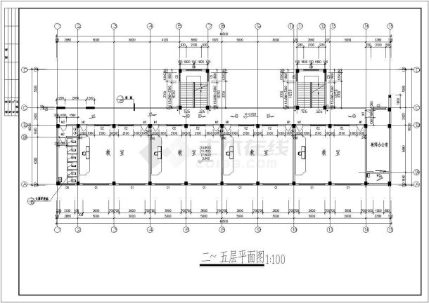 现浇钢筋混凝土框架结构教学楼施工cad设计图纸-图一