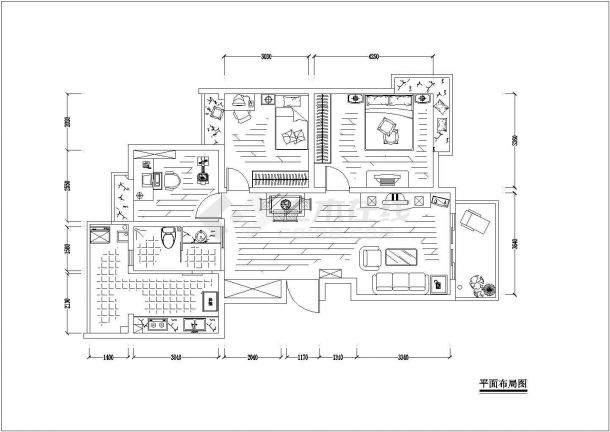 经典三室家装cad施工设计方案图（及效果图）-图二