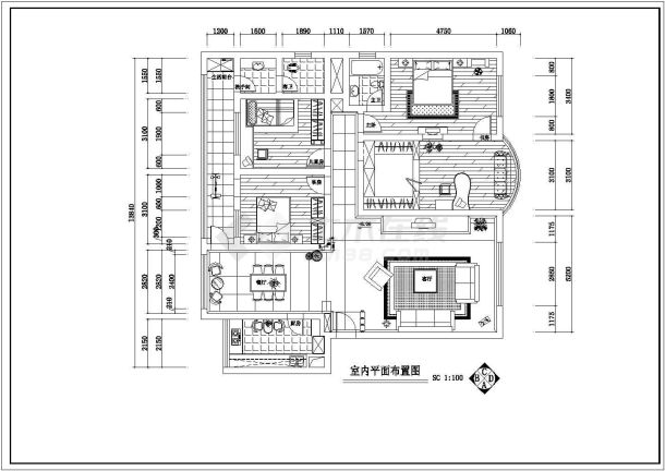 经典四室两厅大户型豪华室内装修cad设计施工图-图二