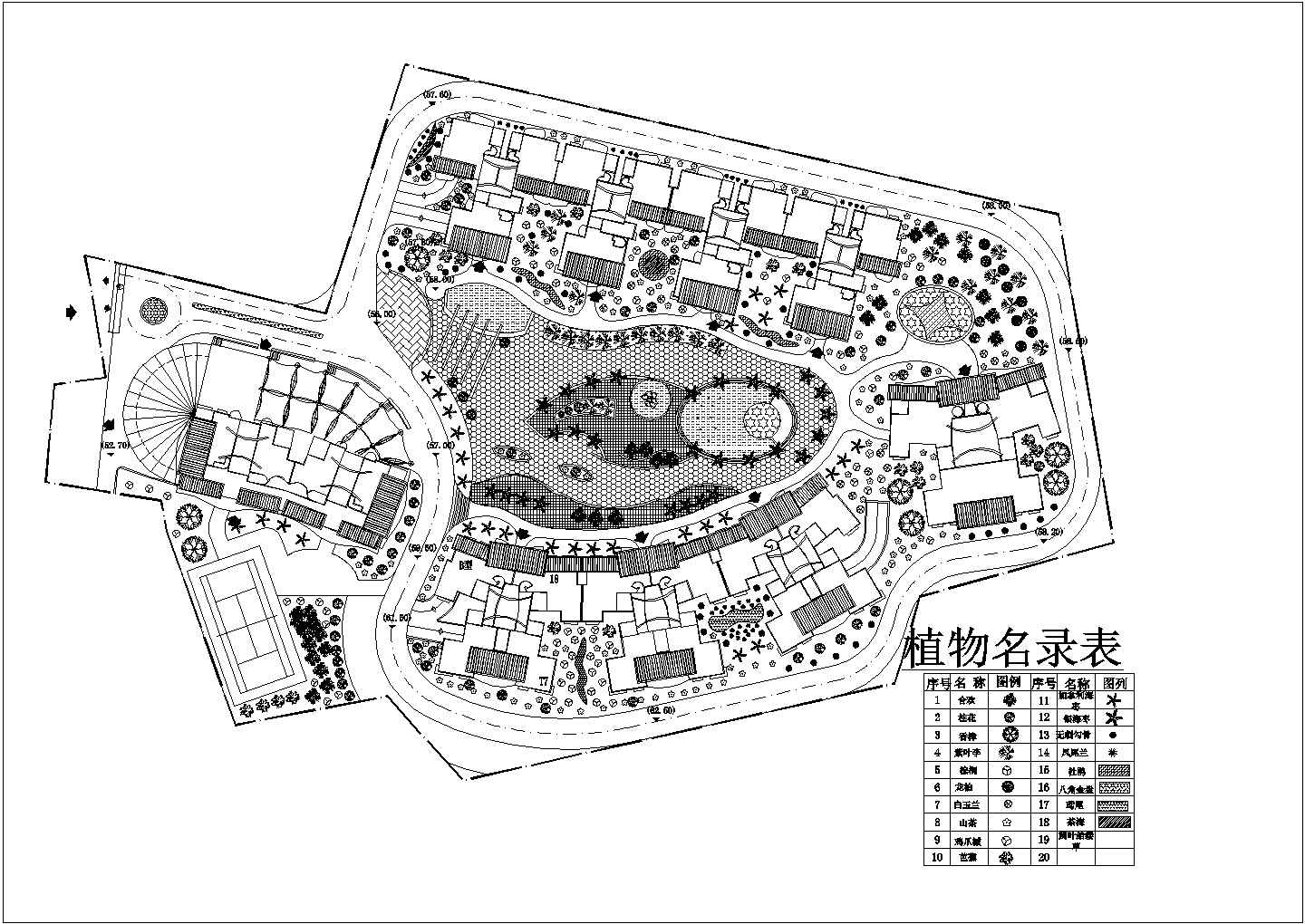 别墅小区景观绿化cad平面施工设计图