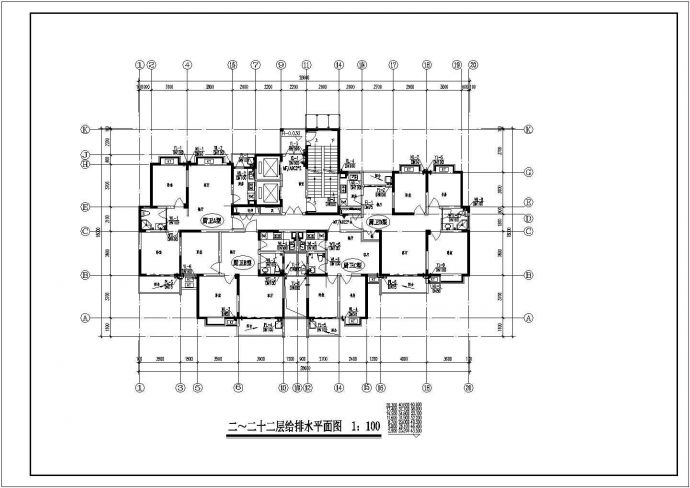 二十六层住宅楼给排水平面图及系统图_图1
