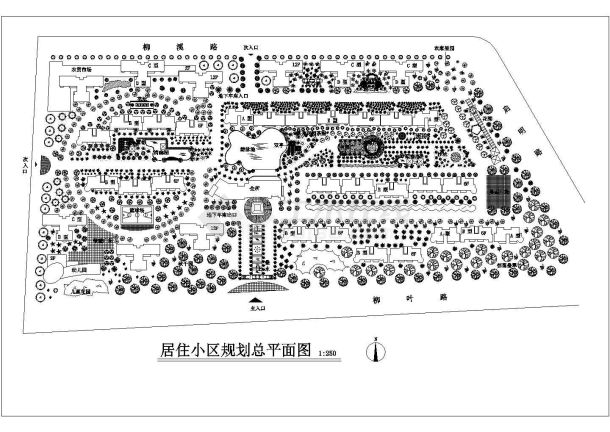 XX小区总平面绿化规划cad平面施工图-图一