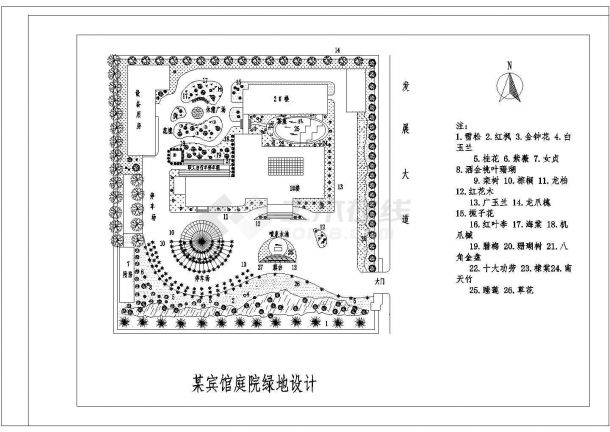 某旅游别墅宾馆庭院cad景观绿化设计-图一