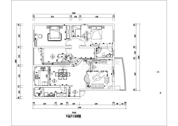 非常详细住宅室内装修cad施工平面设计图-图二