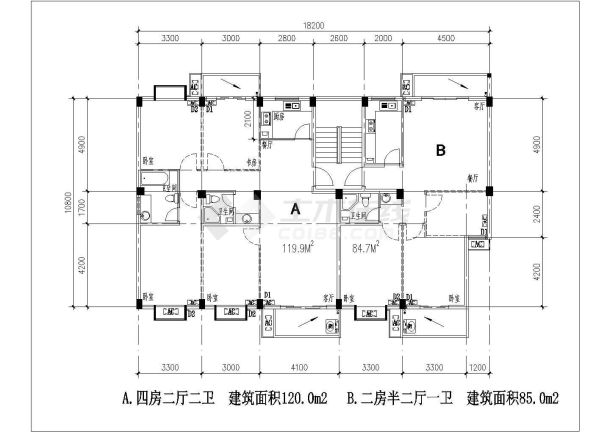 各种多层住宅户型图设计方案平面图-图二