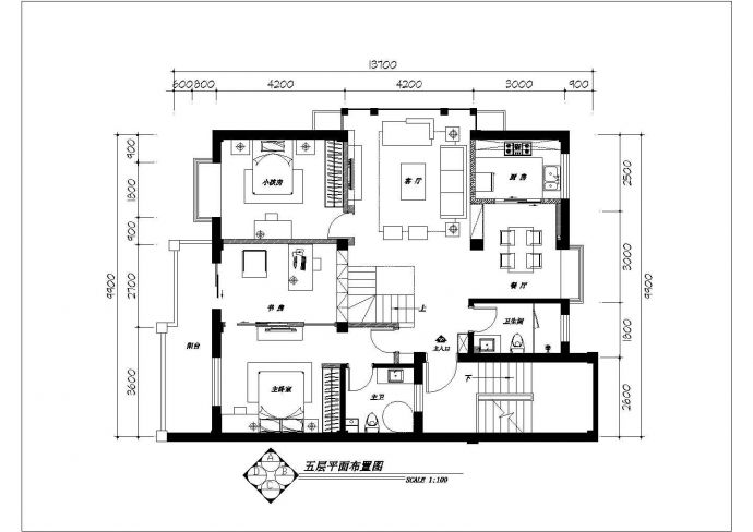某住宅楼整层室内装修cad平面施工图_图1