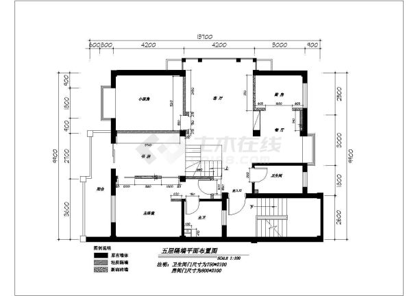 某住宅楼整层室内装修cad平面施工图-图二