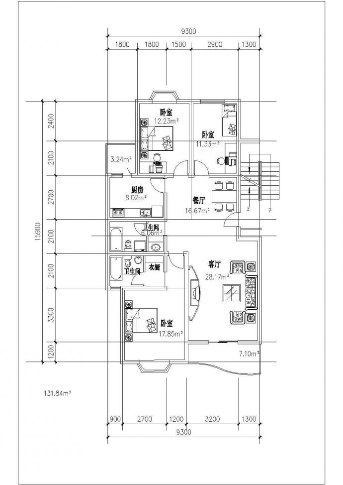 某多层居民小区住宅户型建筑设计图_图1
