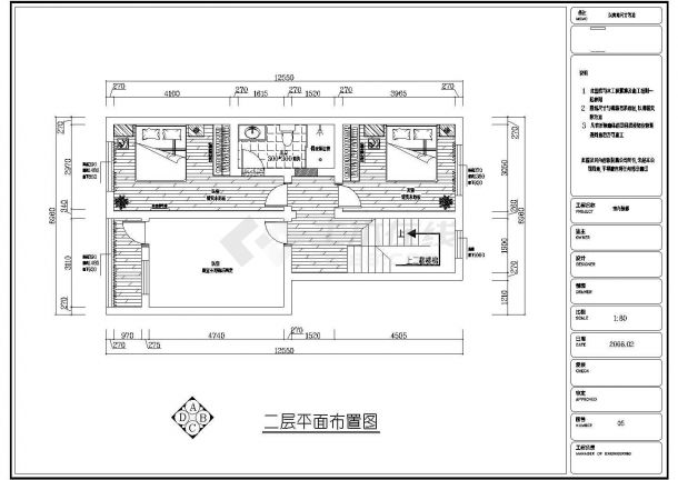 一套两室结构室内装修cad施工设计图-图二