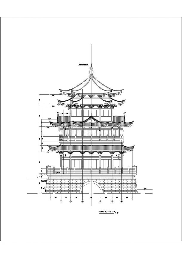 某地仿古建筑云峰烟水阁建筑设计图纸-图二