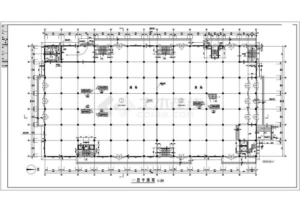 某地大型商场平面建筑图（标注详细）-图二