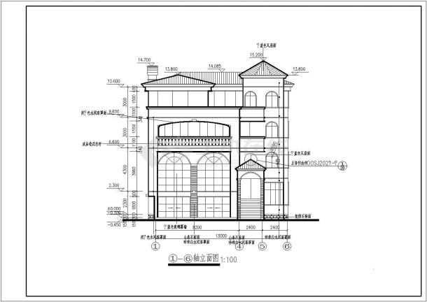 复古样式多层别墅楼建筑施工设计图纸-图二