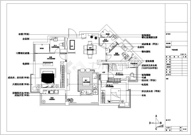 某一整套室内装修设计cad方案图纸-图一