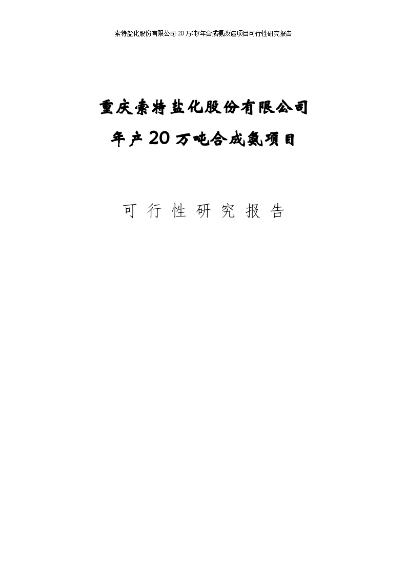 20万吨合成氨扩建项目可行性研究报告.doc-图一