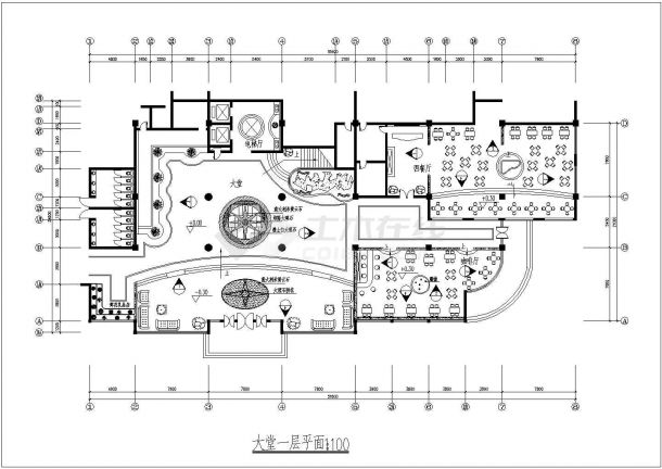 某地西餐厅一层平面图建筑设计CAD施工图-图一