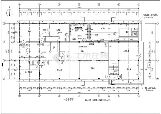某地三层洗浴中心全套建筑设计CAD施工图-图二