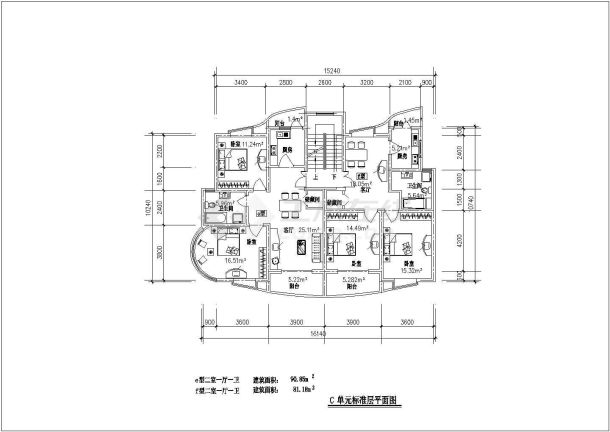 某地新建住宅楼平面户型设计CAD图-图二