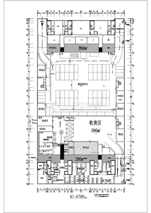 某三层商场建筑平面设计图（标注详细）-图一