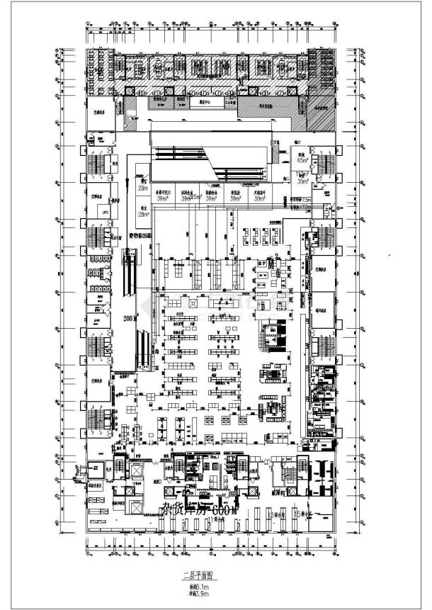 某三层商场建筑平面设计图（标注详细）-图二