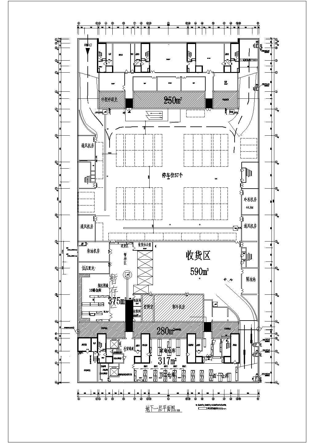 某三层商场建筑平面设计图（标注详细）