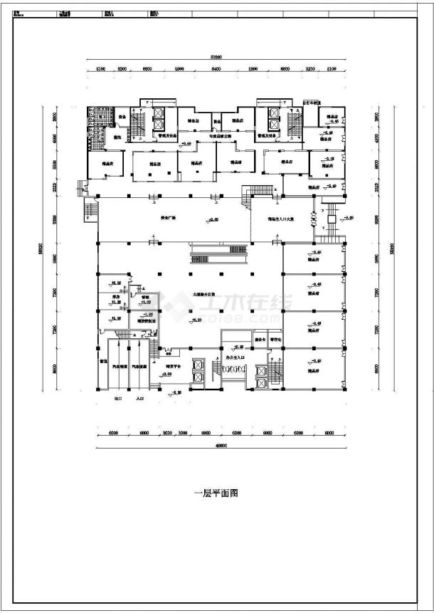 某地四层带地下室大型商场平面建筑图-图二