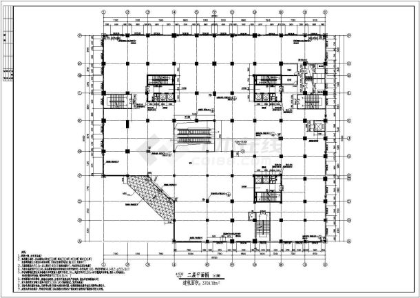 某地五层商场建筑平面图（标注详细）-图二