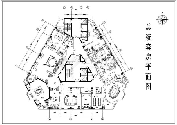 某高档酒店总统房整套装修cad施工平面图-图一