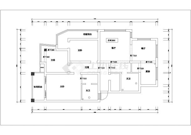 某住宅户型室内装修cad施工设计图-图一