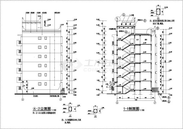 某六层砖混住宅建筑施工cad图纸-图二