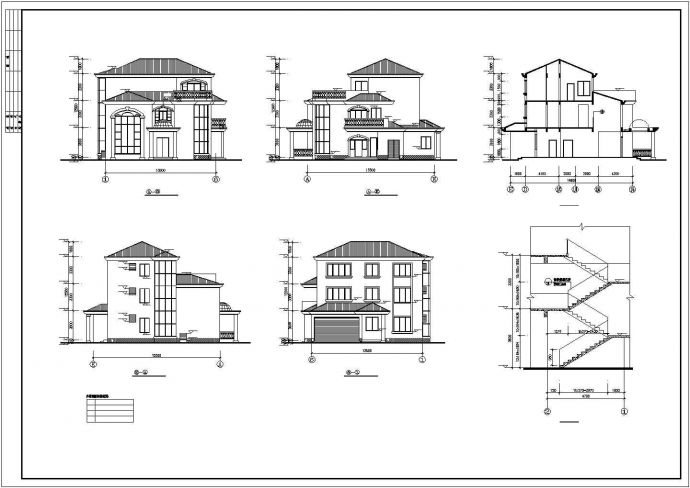 经典别墅设计图立面剖面平面图图纸_图1