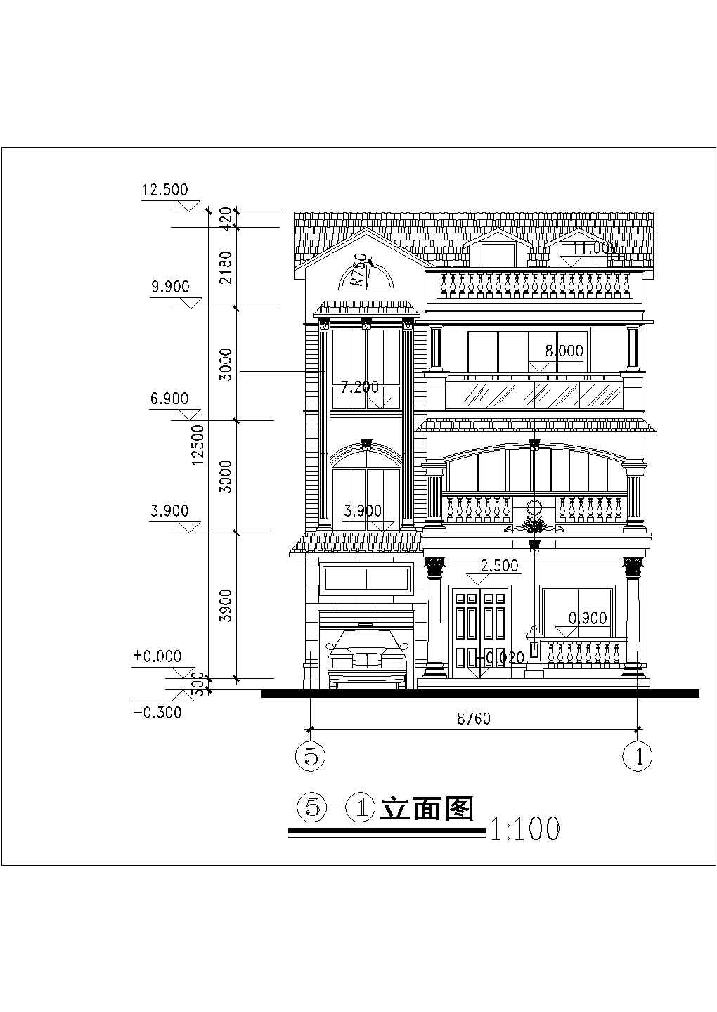 三层精巧型别墅图纸立面图平面图图纸