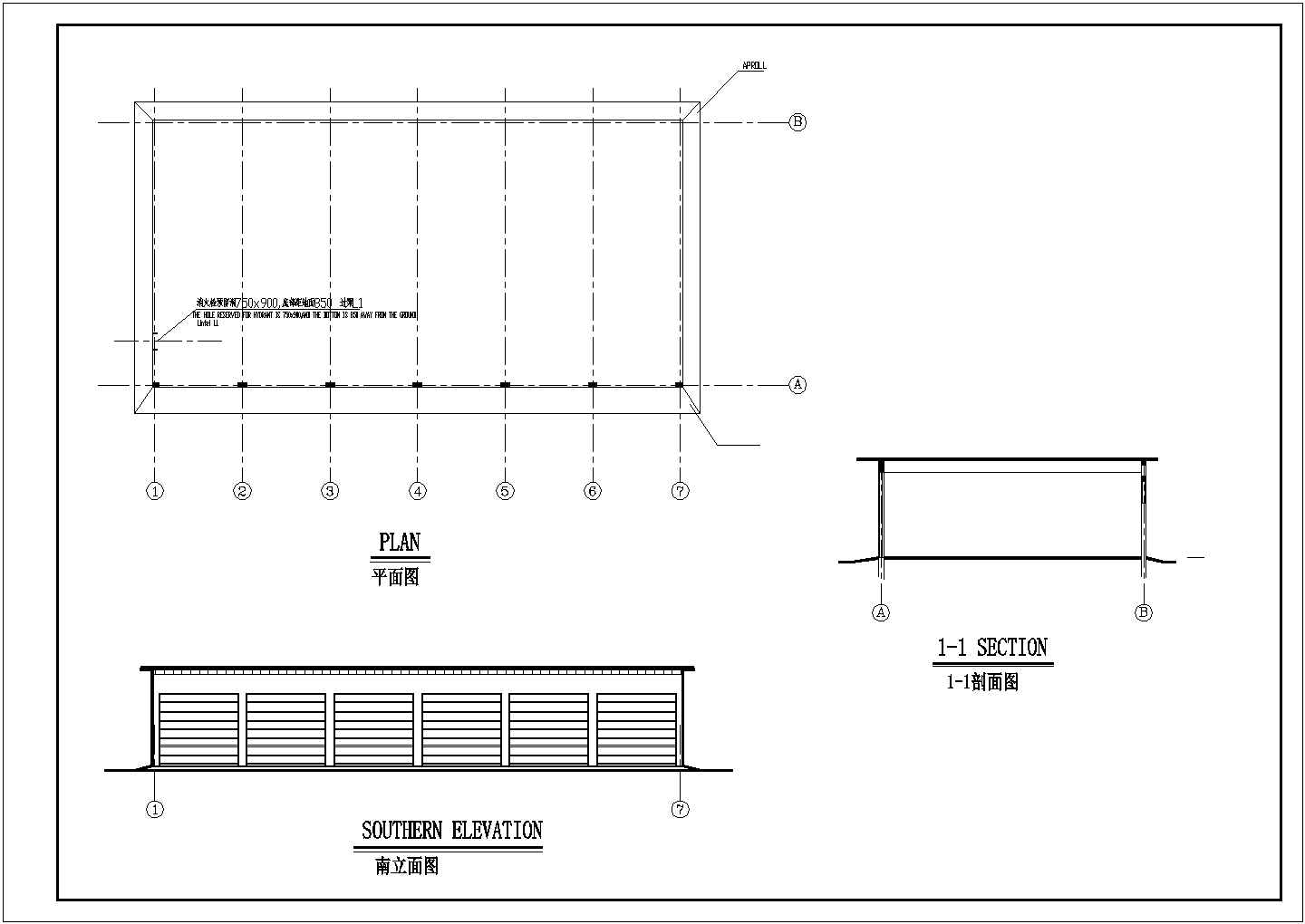 一层框架结构车库建筑结构设计施工图
