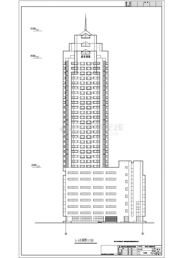 尖顶高层建筑办公大楼cad施工设计图-图二