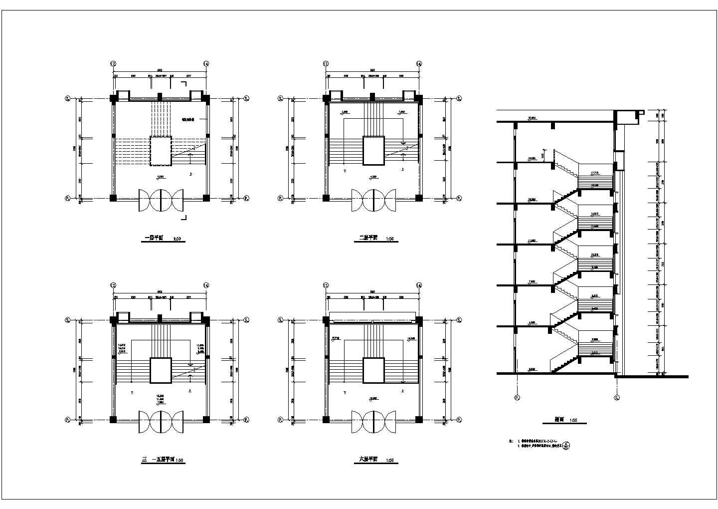 某地教学楼六层楼梯建筑设计节点详图