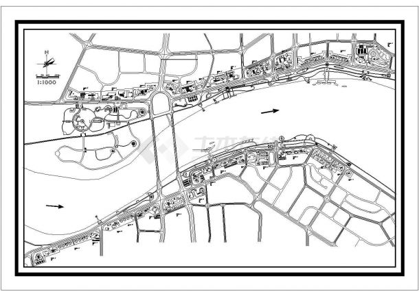某江河两岸主路修建全套CAD设计规划图纸-图一